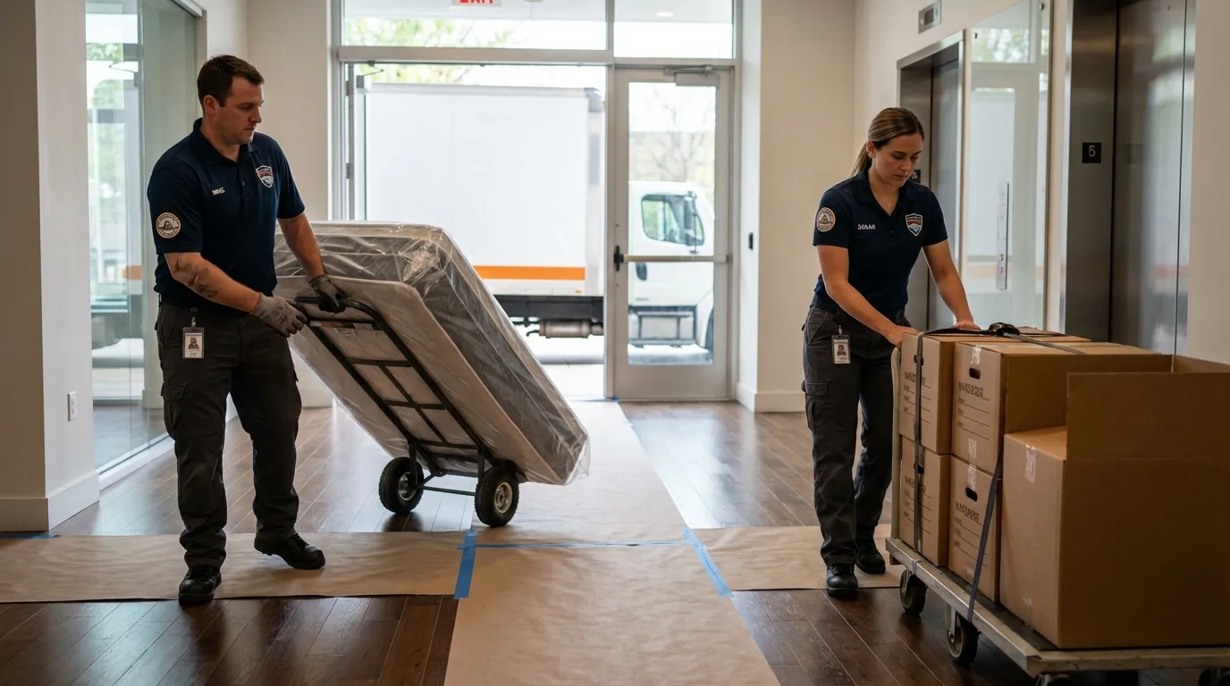 Professional apartment movers loading elevator in Maugansville, MD
